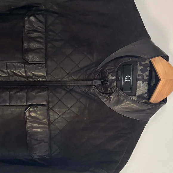 Men's Black Leather Bomber Jacket XL - Picture 15 of 16